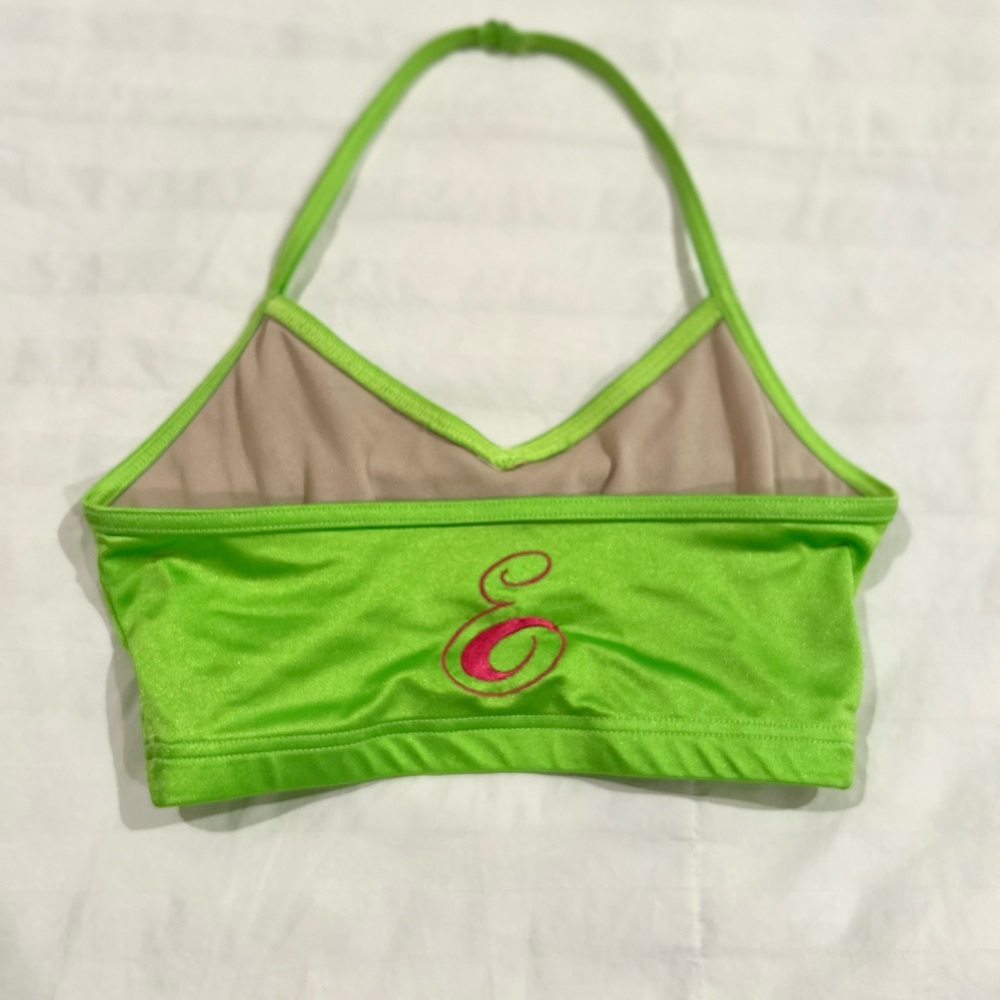 Weissman Girls Lime Green Lustre Halter Bra Top “E” monogram in Pink AXS